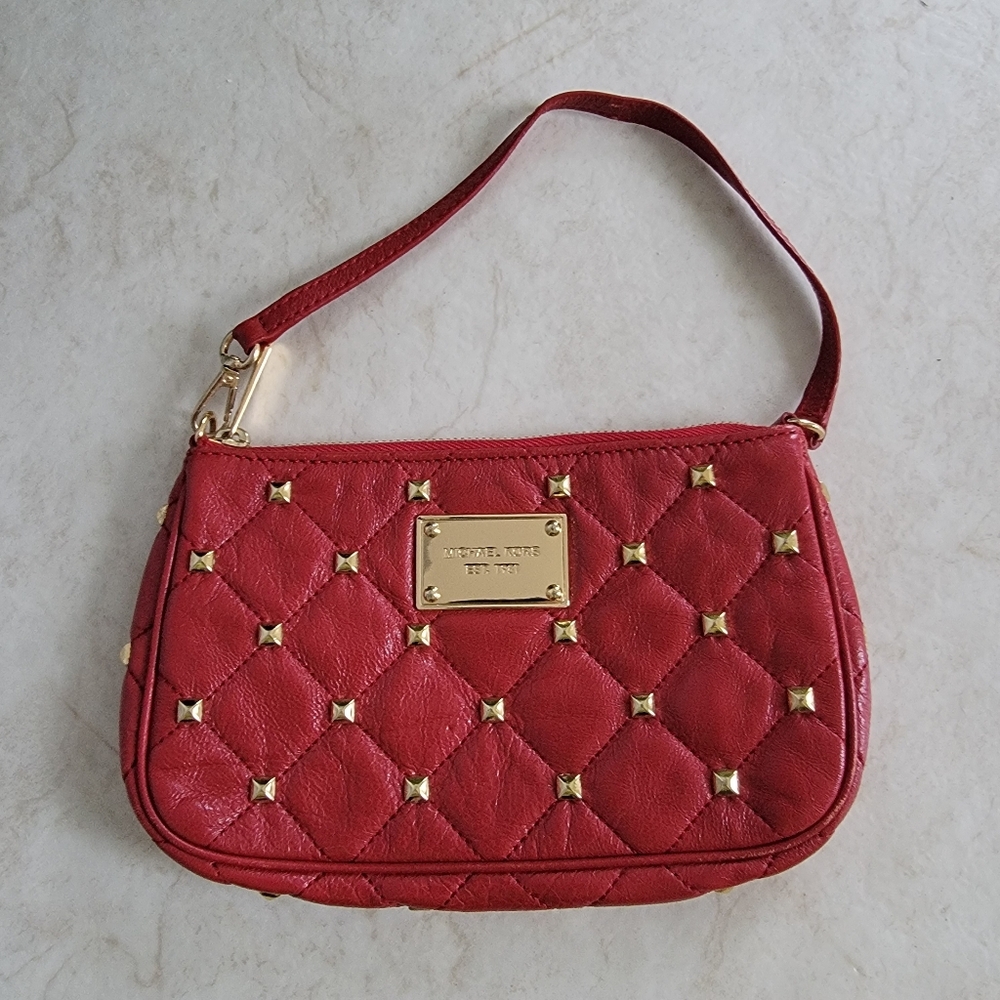 Michael Kors Red Quilted Wristlet with Gold Studded Accents